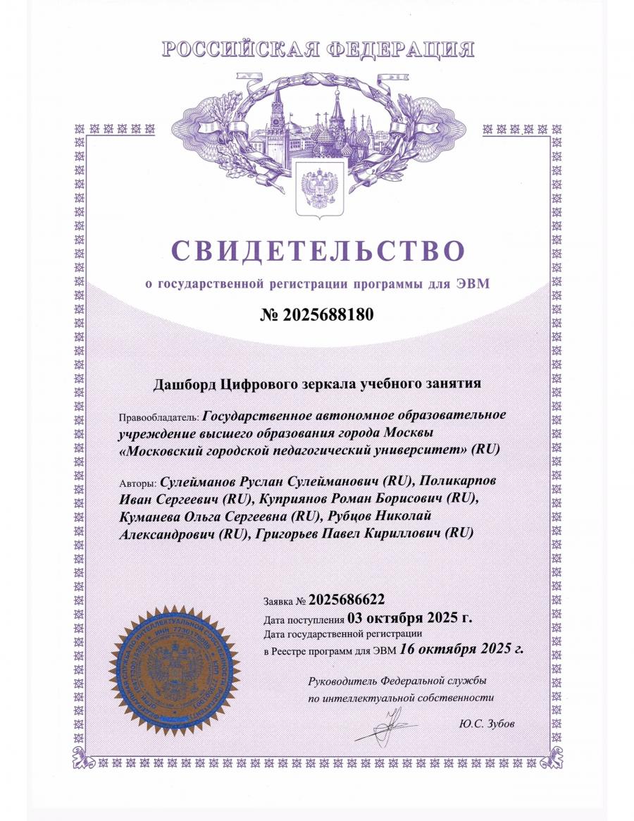 Дашборд Цифрового зеркала учебного занятия